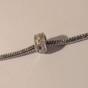 Silver Iridescent Crystal Rhinestones Spacer Charm for Pandora Style Bracelet